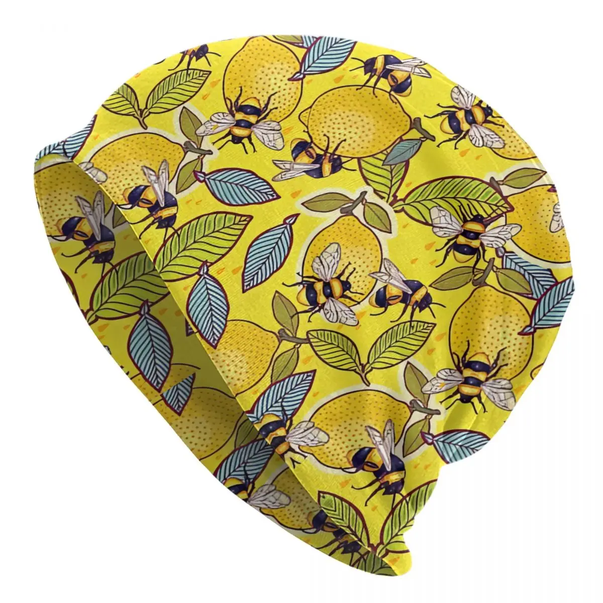 Yellow Lemon And Bee Garden Men Women Thin Beanies Windproof Ski Cap Double Layer Fabric Bonnet Hat