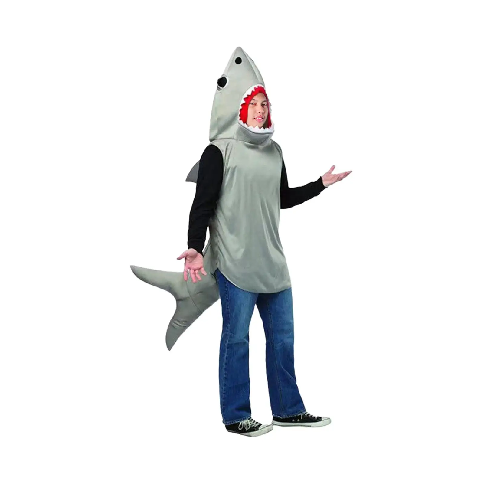 Polyester Shark Costume Mens Hoodie Fin Tail Animal Cosplay Outfit for Halloween Carnival Stage Show
