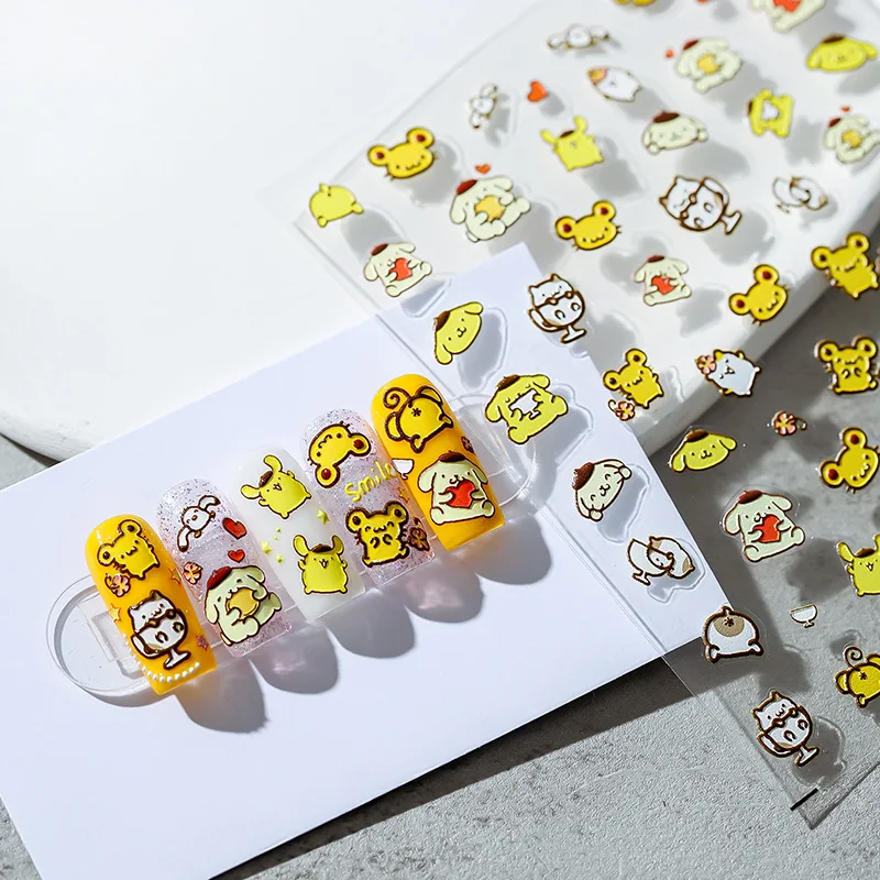 1PCS Pegatinas de Uñas 5D en Relieve de Hello Kitty y Pom Pom Purin, Accesorios de Arte de Uñas Sanrio, Lindas Piezas de Uñas de Dibujos Animados de Little Twin Stars