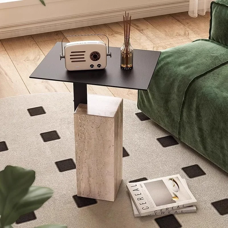 Natural travertine edge table, mobile small coffee table