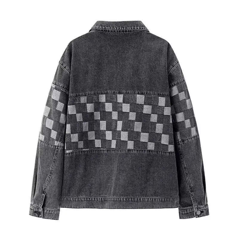 2024 الربيع والخريف موضة جديدة الاتجاه الرجعية منقوشة الدنيم سترة الرجال عادية استرخاء مريحة تنفس حجم كبير سترة #3