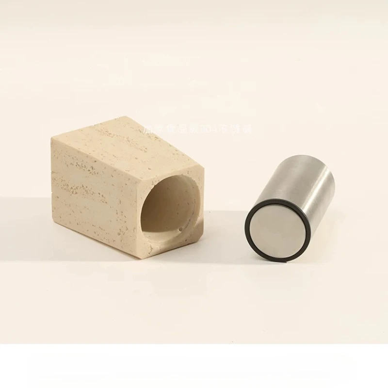 Sandstone Material Toothpick Holder Light Beige Metal-covered Push-pull Toothpick Box Minimalist Kitchen Table Decoration