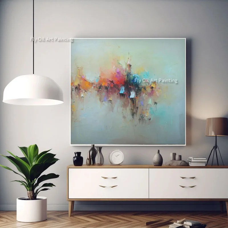 Sky Blue Knife Painting Modern Abstract Thick Oil Painting On Canvas Wall Art For Bedroom Decor Hand Painted Canvas Painting