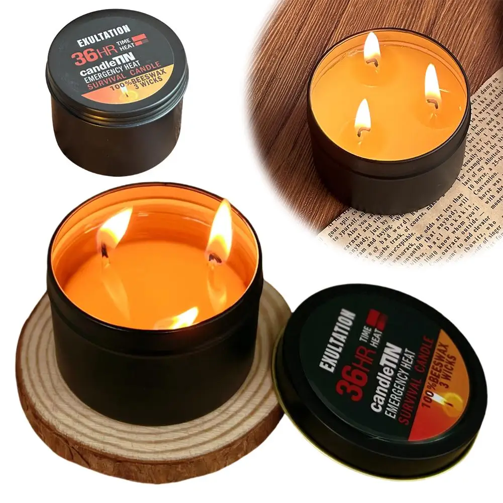 36 Hour Emergency Household Candles with 3 Wicks Long Lasting odorless smokeless Beeswax Survival Candle Outdoor Supplies