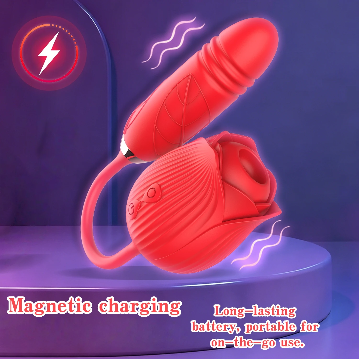 Rose Sucking Vibrator for Women, 2 in 1 G Spot Thrusting Clitoral Stimulator, Soft Liquid Silicone Dual Stimulation Adult Toy with Quiet Motor view 7