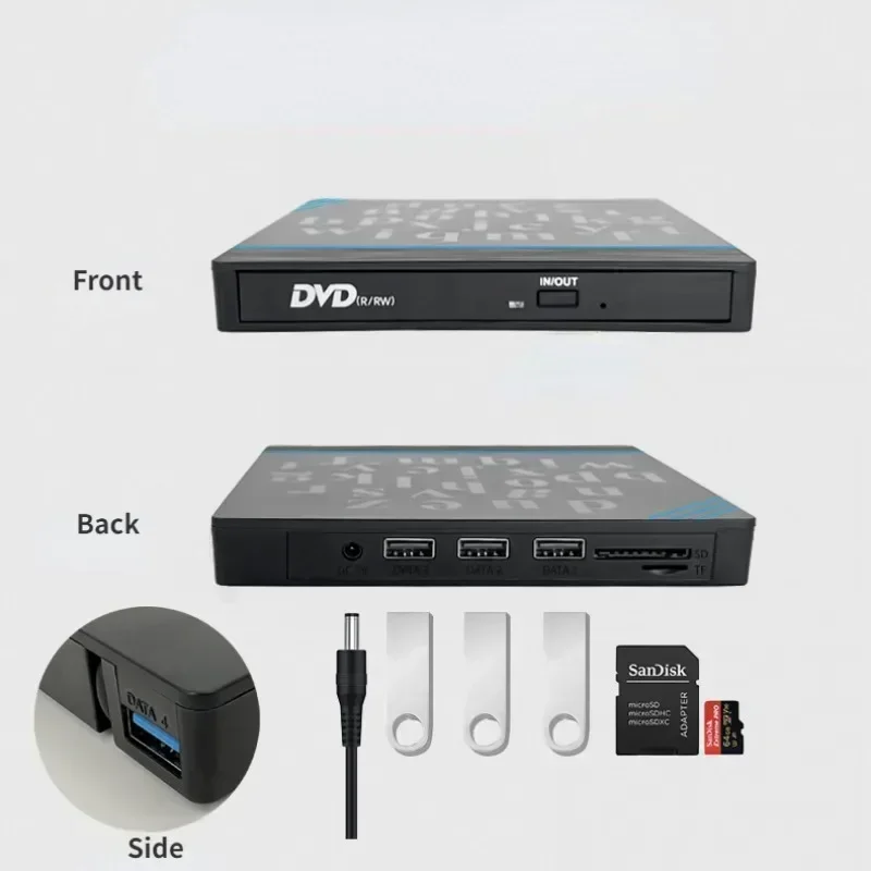 Unidad de CD/DVD externa USB 3,0 tipo C 6 en 1 reproductor de unidad de DVD unidad óptica con ranuras SD/TF y USB3.0 unidades ópticas para PC portátil