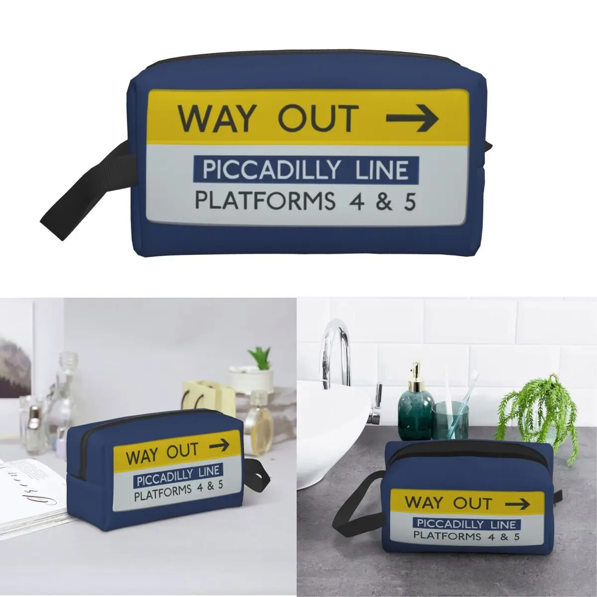 London Underground Way Out Sign Makeup Bag Cosmetic Organizer Storage Dopp Kit Toiletry Cosmetic Bag for Women Beauty Travel