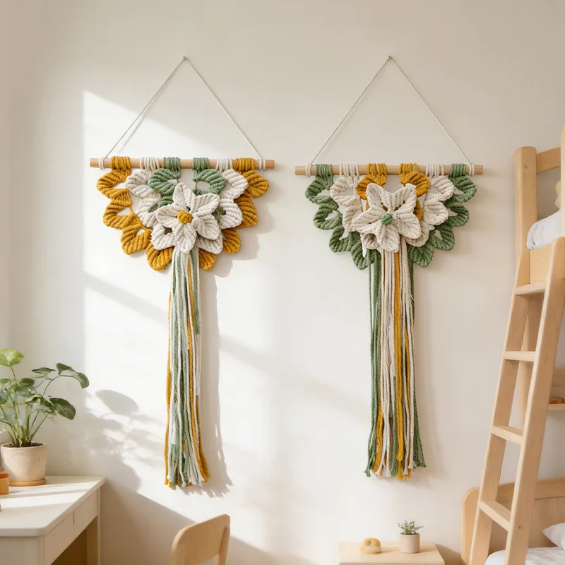 Woven Wall Hanging Boho Geometric Shell Tapestry  Art Decor with Tassel Craft Ornament for Bedroom Living Room Apartment Nursery