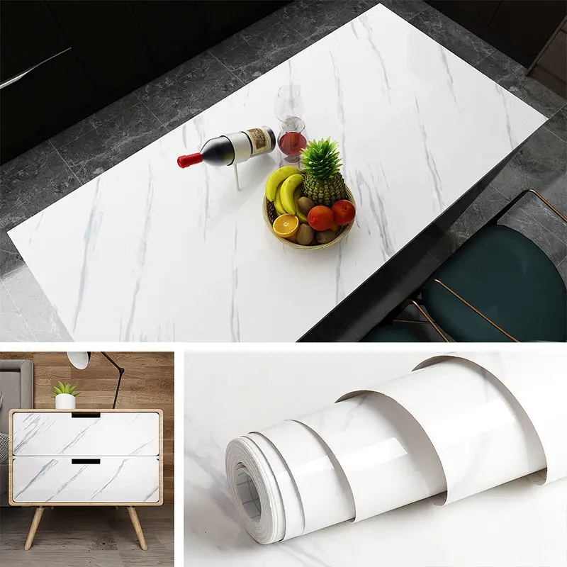 Marble Vinyl Film DIY Self Adhesive Wallpaper Bathroom Kitchen Cupboard Countertops Contact Paper PVC Waterproof Wall Stickers