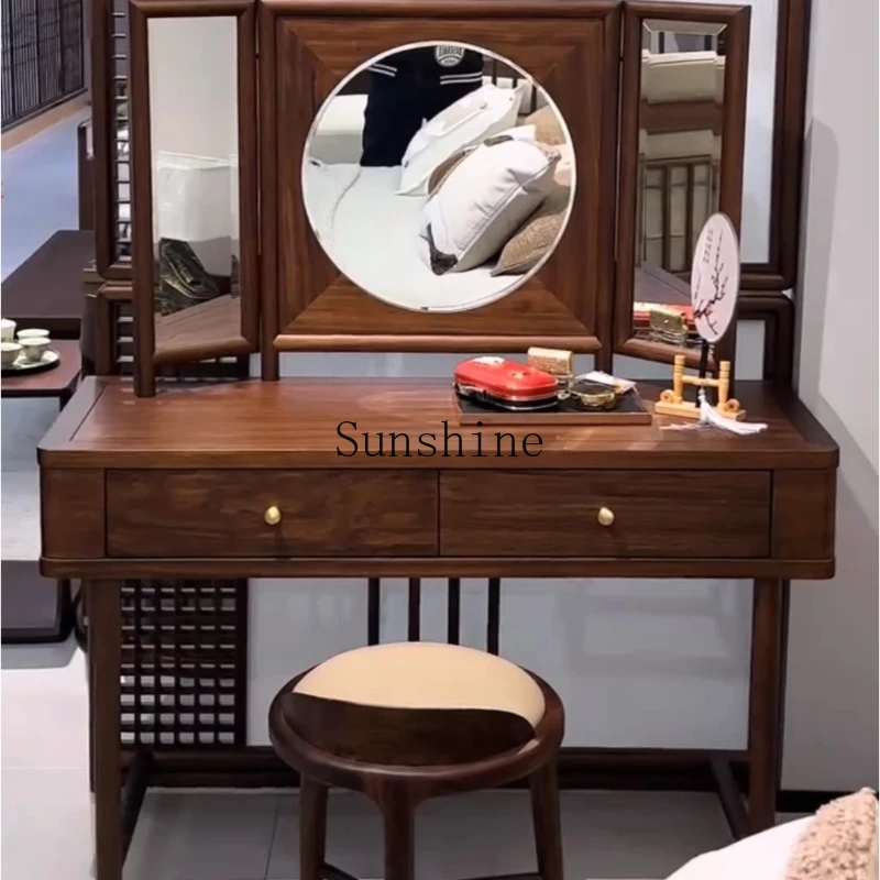 

New Chinese-style solid wood dressing table with makeup mirror integrated bedroom multi-functional makeup table