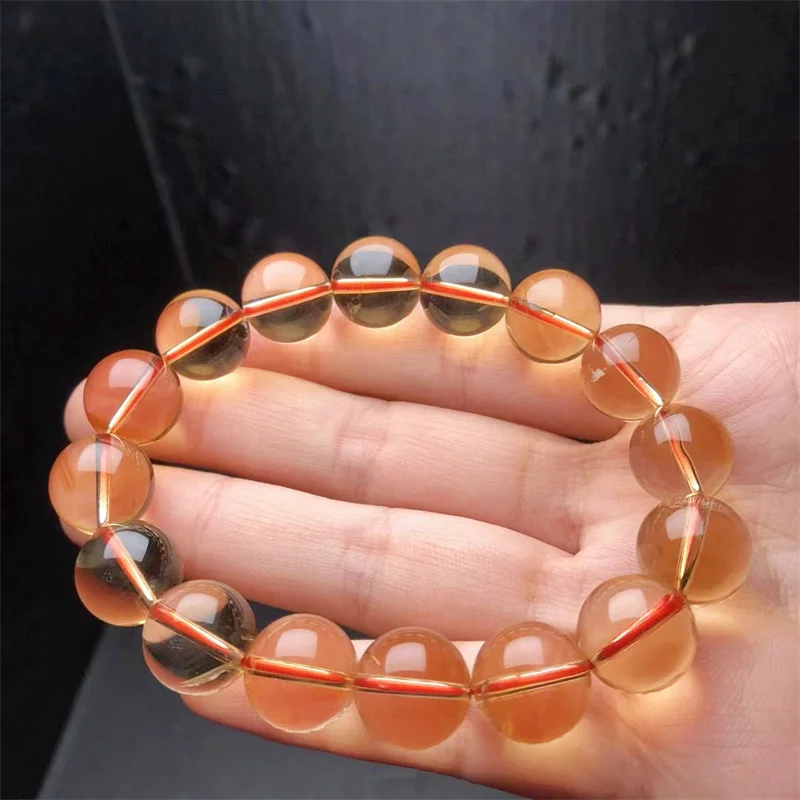 

13MM Natural Citrine Bracelet Women Healing Fengshui Gemstone Crystal Strand Bangles Lovers Jewelry Gifts 1PCS