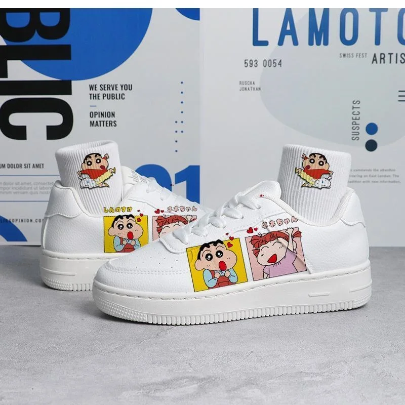 Kawaii Crayon Shin chan Skateschoenen Cartoon Anime Lichtgewicht Casual Mode Lage Board Schoenen voor Ademende Witte Schoenen