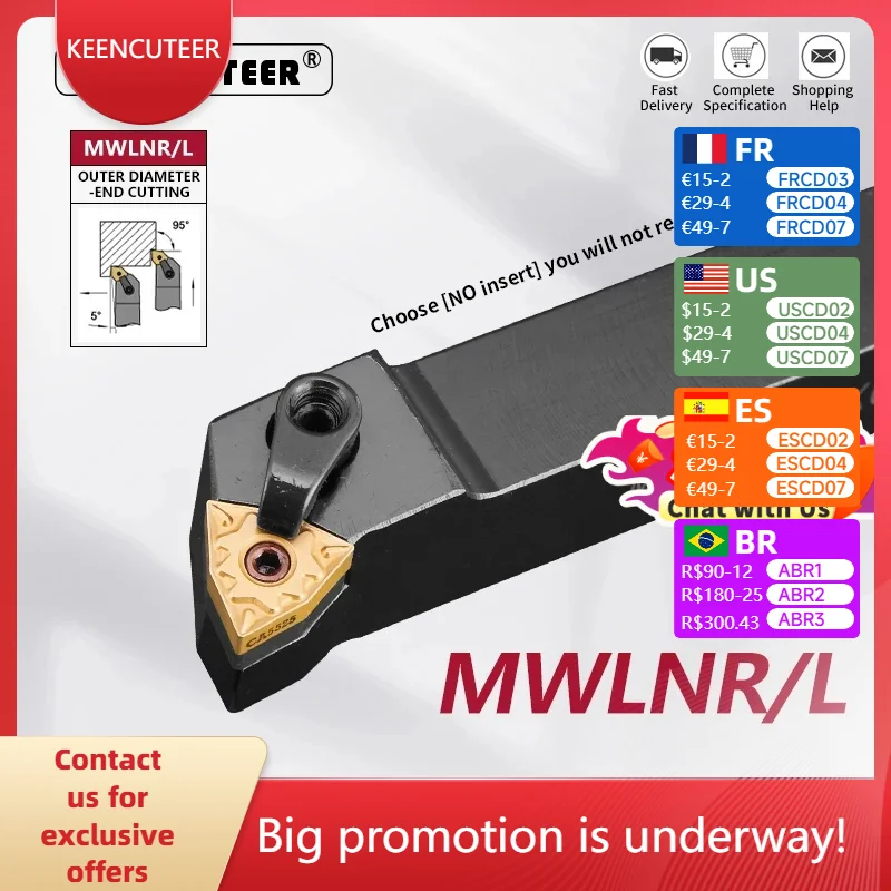 

MWLNR1616 MWLNR2020 MWLNR2525 MWLNR3232 Lathe Bar CNC Cutting Tool MWLNR/L External Turning Tool Holder