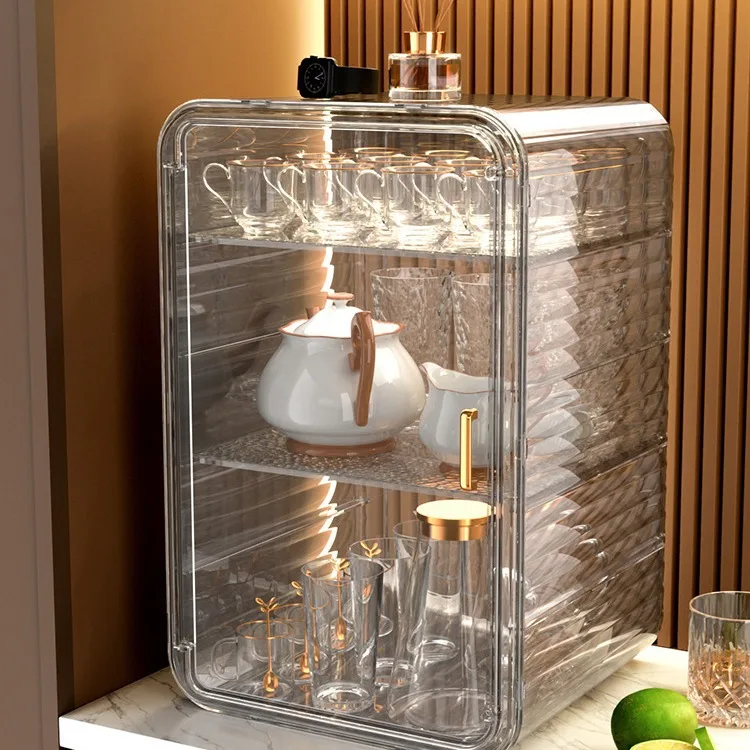 Rack de armazenamento de copos à prova de poeira, suporte, rack de armazenamento de copos de água, conjunto de chá, suporte, caixa de armazenamento de canecas de café, perspectiva