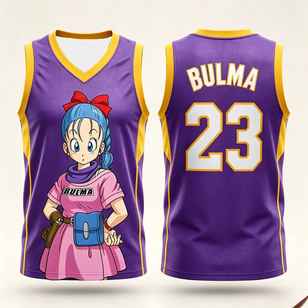 2026/27 Dragon Ball Bulma Nr. 23 Basketball-Anzug Eltern-Kind 3D-Druck Sport-Tanktop Weiß Rosa Anime Streetwear Atmungsaktiv – Detail 6