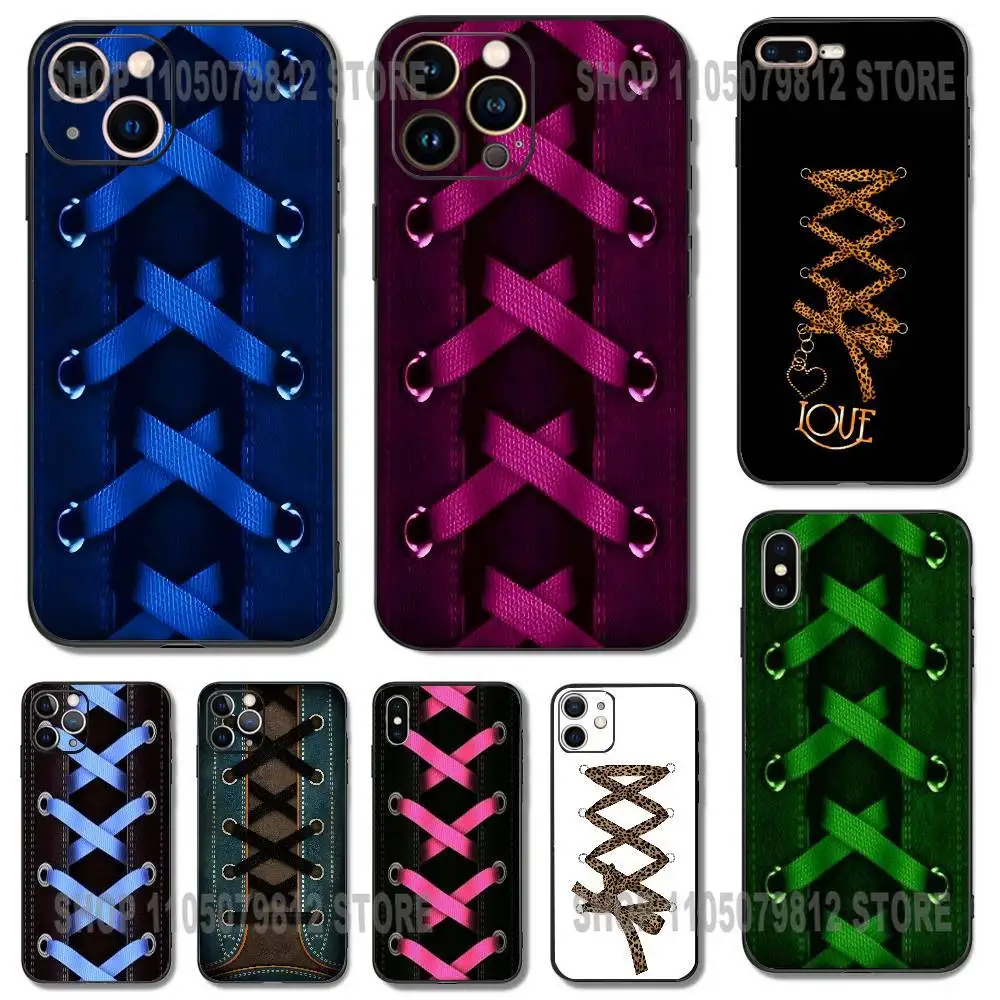 

Personalized Sneaker Lace Pattern Phone Case For iPhone 17 16,15,14,13,12,11,Pro,XS,Max,XR,Plus,Mini Silicone Black Shockproof