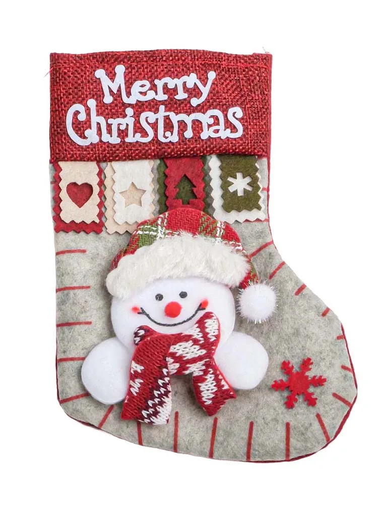 19*14CM Christmas Stockings Fireplace Hanging Santa Claus Snowman Reindeer Three-Dimensional Doll Christmas Stocking Candy Bag