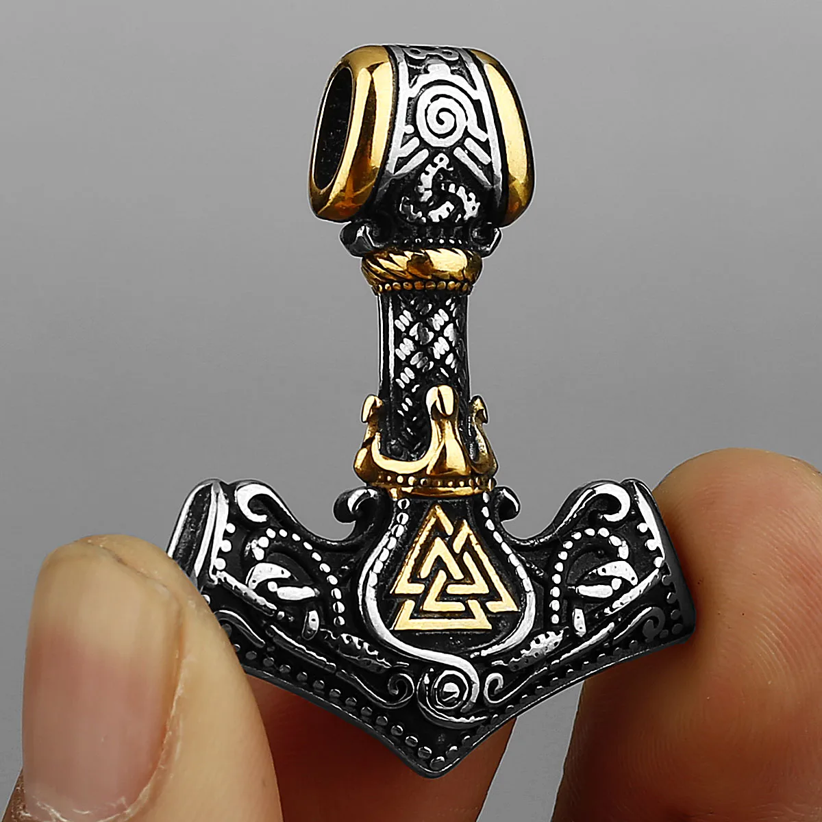 Nordic Mjolnir Valknut Rune Necklace Men's Amulet Pendant Stainless Steel Viking Scandinavian Vienna Pendant Necklace Gift