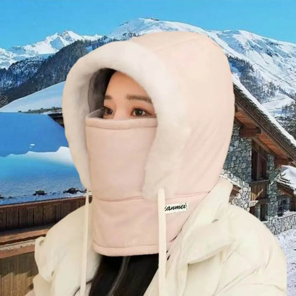 قبعة حرارية سميكة مبطنة بالقطيفة مع قناع للوجه للرجال والنساء، قبعة شتوية بغطاء للرأس في الهواء الطلق مقاومة للرياح وركوب الدراجات والتزلج الرياضية #2