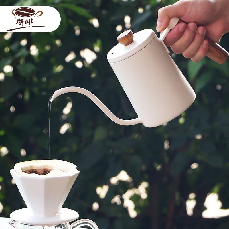 LMM solid wood handle slender mouth swan neck pot hanging ear pot drip filter thin mouth coffee pot