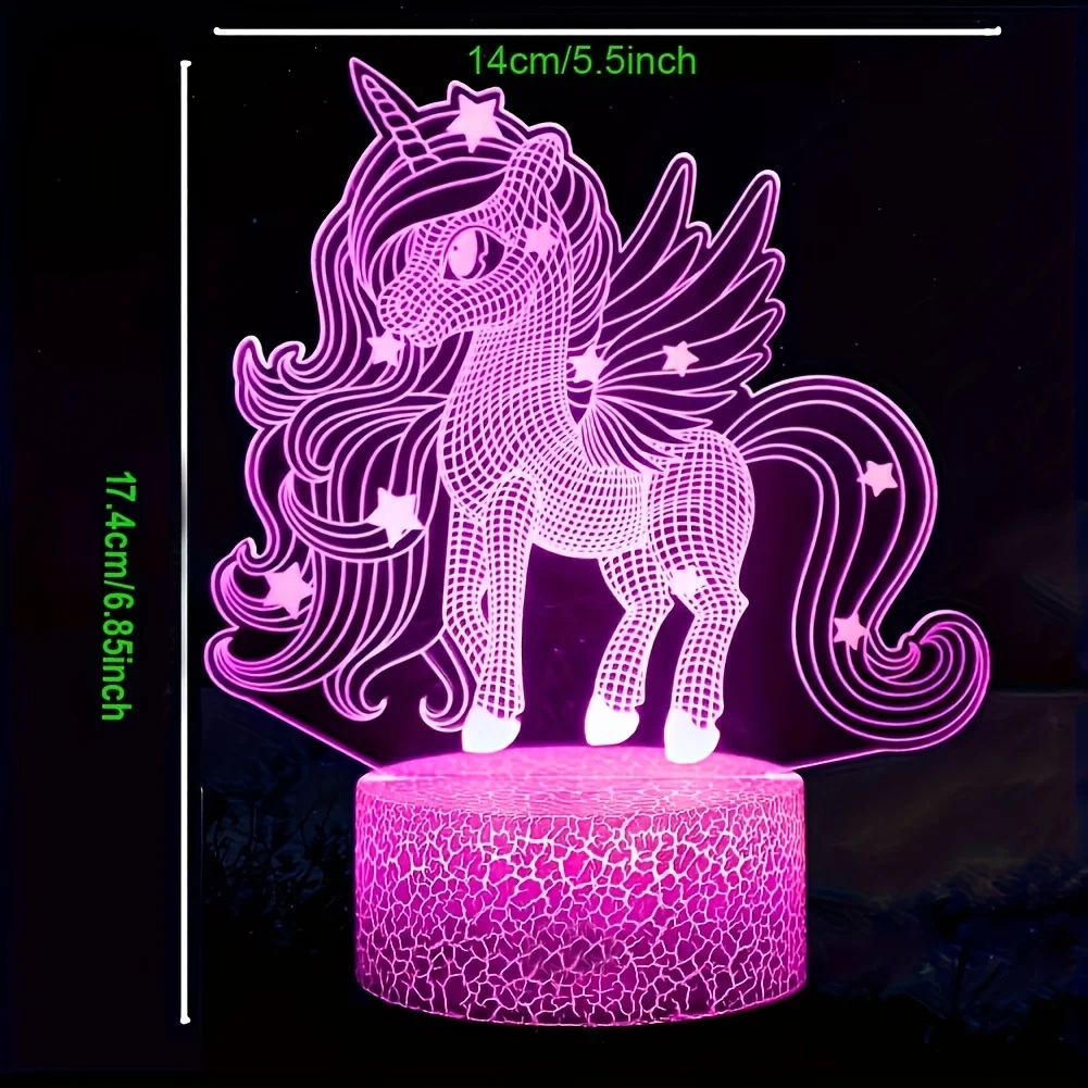 1pc Cute Pony 3D Night Light, 3D Optical Illusion Lamp With Touch & Remote Control, 16-Color Changing Ambient Light For Bedroom