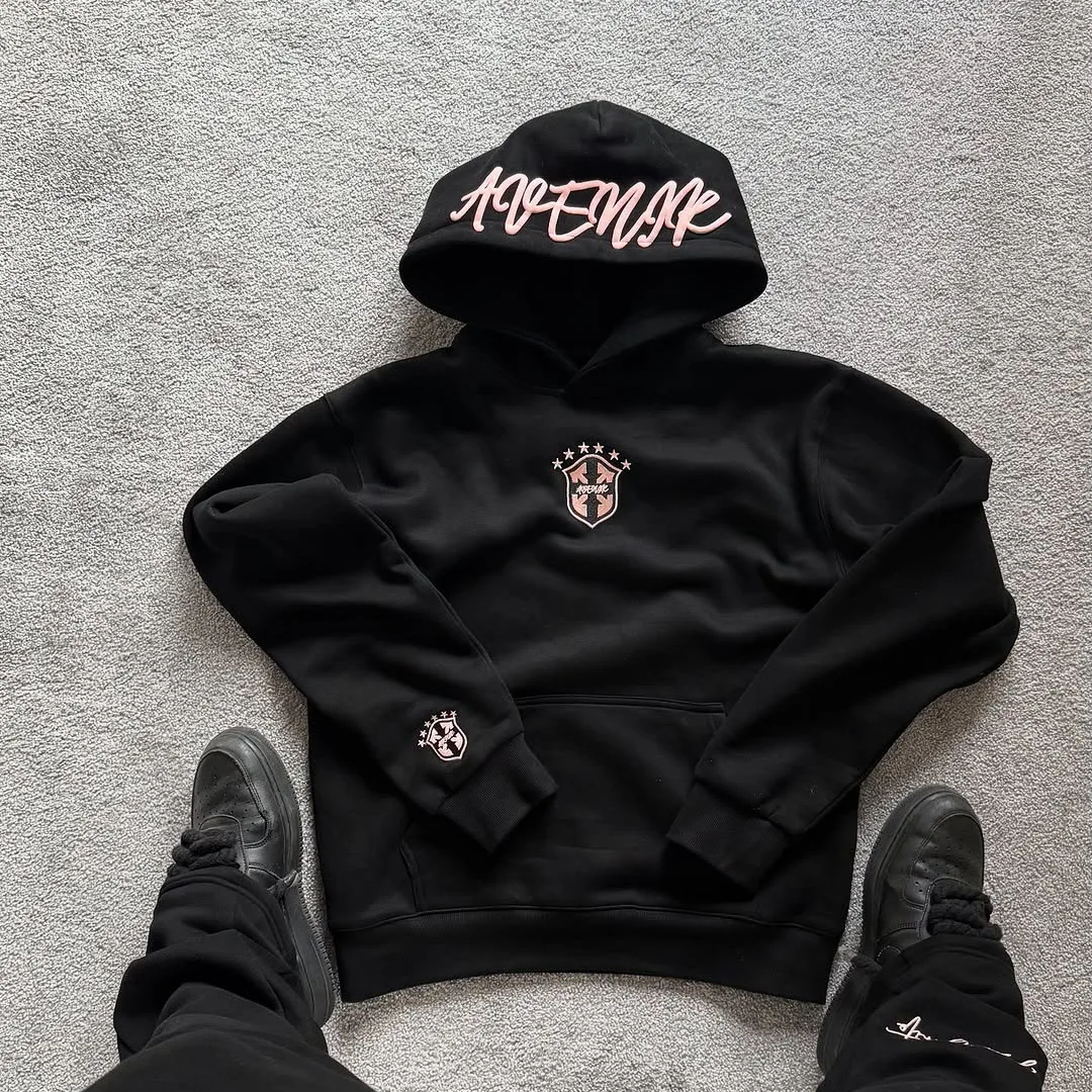 New Casual Sports Style Hooded Sweatshirt, Football Team Embroidered Personalized Street Pullover, Unisex Loose Long-Sleeved Top