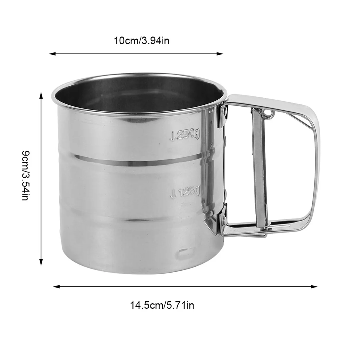 Tamiz de harina de mano de acero inoxidable para hornear, taza con diseño de prensa manual, tamiz de malla fina