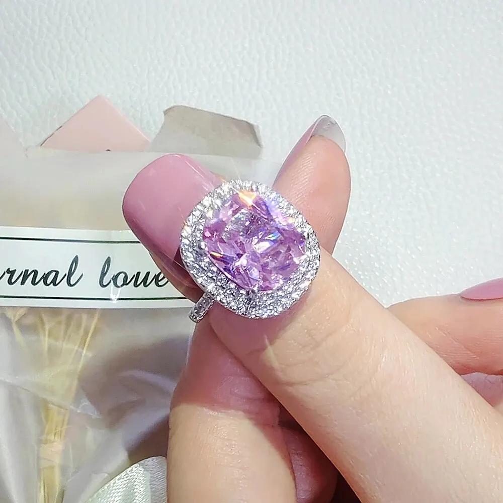 Personality Big Pink Cubic Zirconia Wedding Rings for Women Romantic Bridal Marriage Ceremony Party Rings Fashion Jewelry R7298 image 4