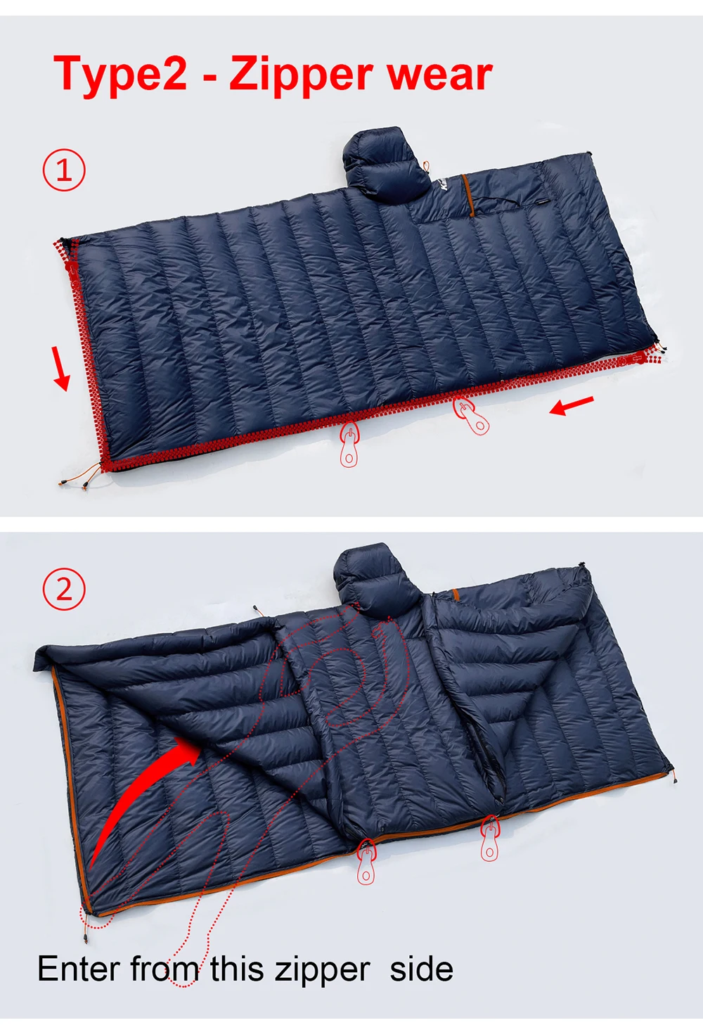 Kamperbox Winterschlafsack Poncho Winter Camping Poncho Winter Tragbarer Schlafsack Campingdecke PC600 – Detail 8