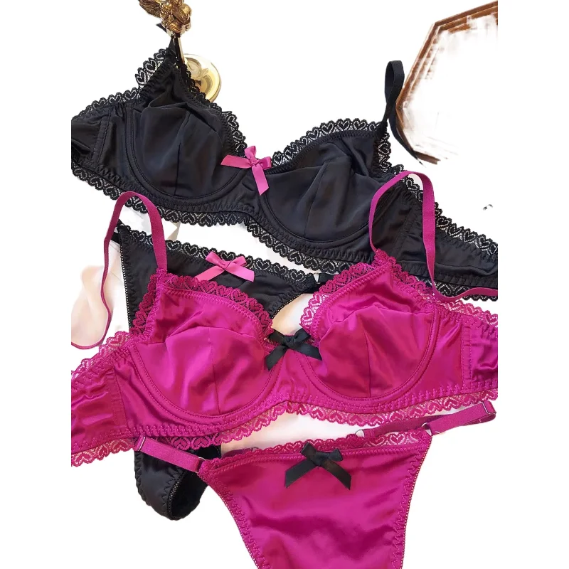French Ice Silk Comfort Underwear Women Sexy Lace Ultra Thin Push Up Bra Set High Quality Brassiere Summer Breathable Lingerie