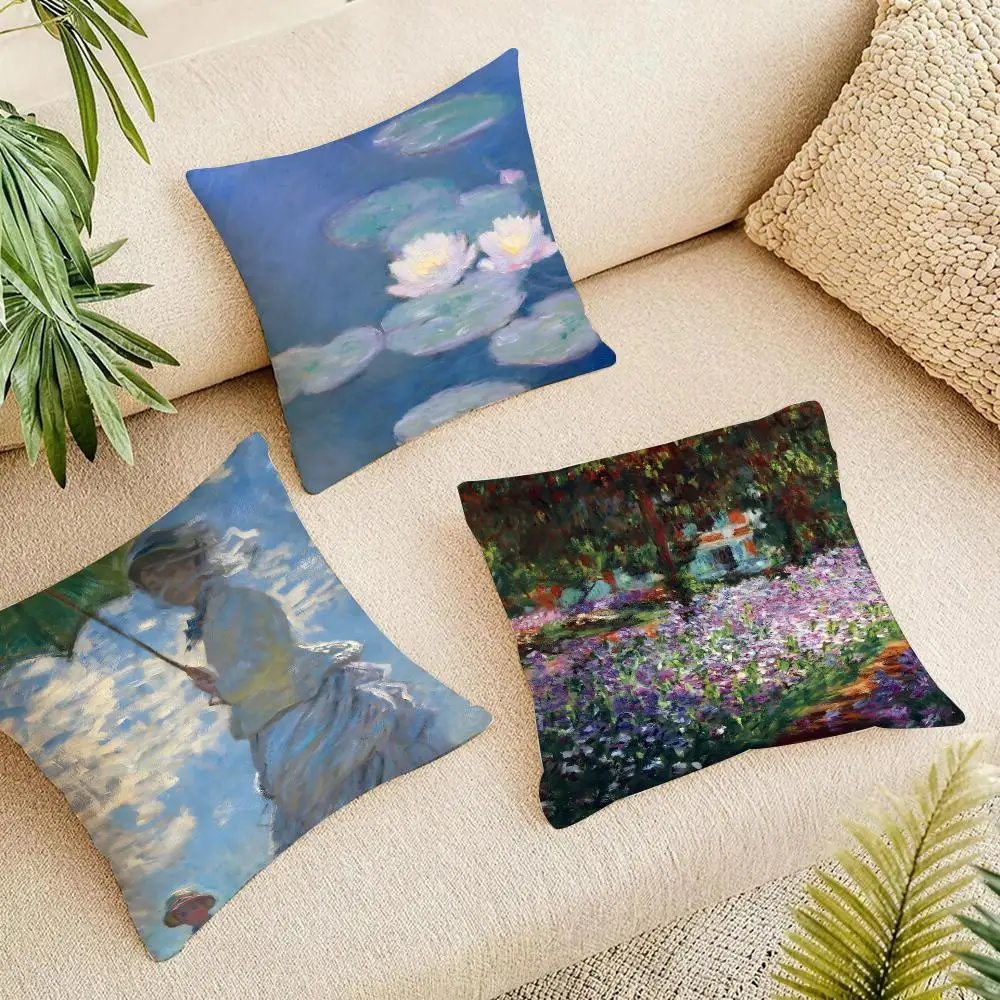 Artist Claude Monet Cushion Cover Short Plush Pillowcase, Washable Wrinkle Resistant Cover for Bedroom Gift