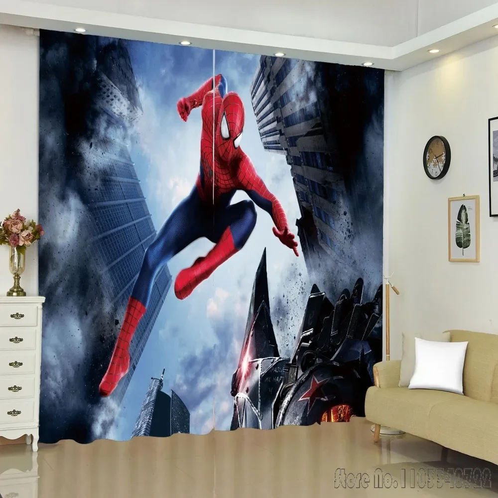 Anime Avengers Marvell Black Red Spiderman Window Curtain 3D Print Blackout Curtains Living Room Bedroom Decor Kids Gift