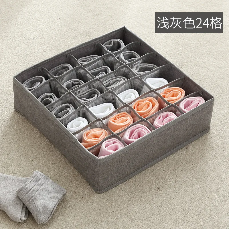 

Non-woven storage box for storing socks underwear bra tie separate drawer wardrobe storage bag 7/24 grid removable organizer