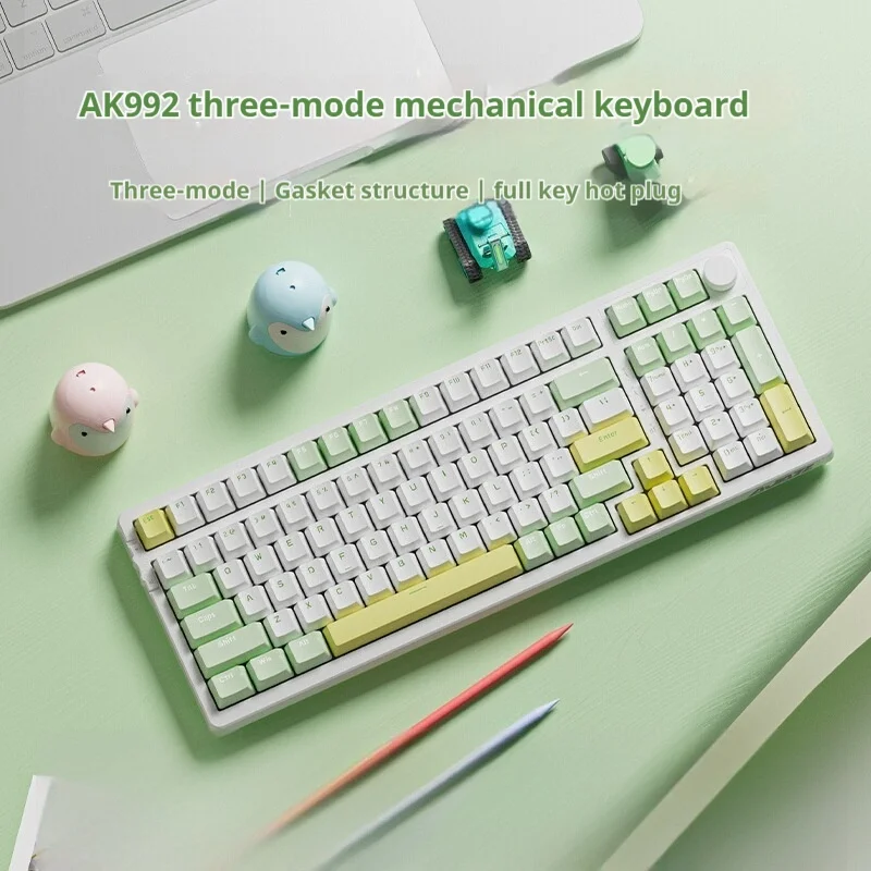 Ajazz Ak992 PRO Tri-Mock Examination Bluetooth 2.4g Wireless Mechanical Keyboard PBT Keycap Rbg Hot Plug Game Mechanical Gift