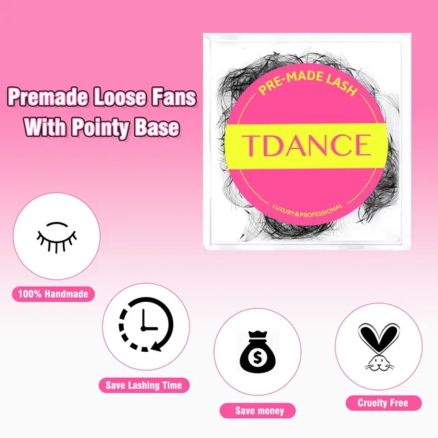 TDANCE 500 Fächerwimpern mit spitzer Basis, lose vorgefertigte Volumenwimpern, Mega 5D 6D 8D 10D 12D 14D, vorgefertigte Wimpern mit mittlerem Stiel und scharfer Form – Detail 2