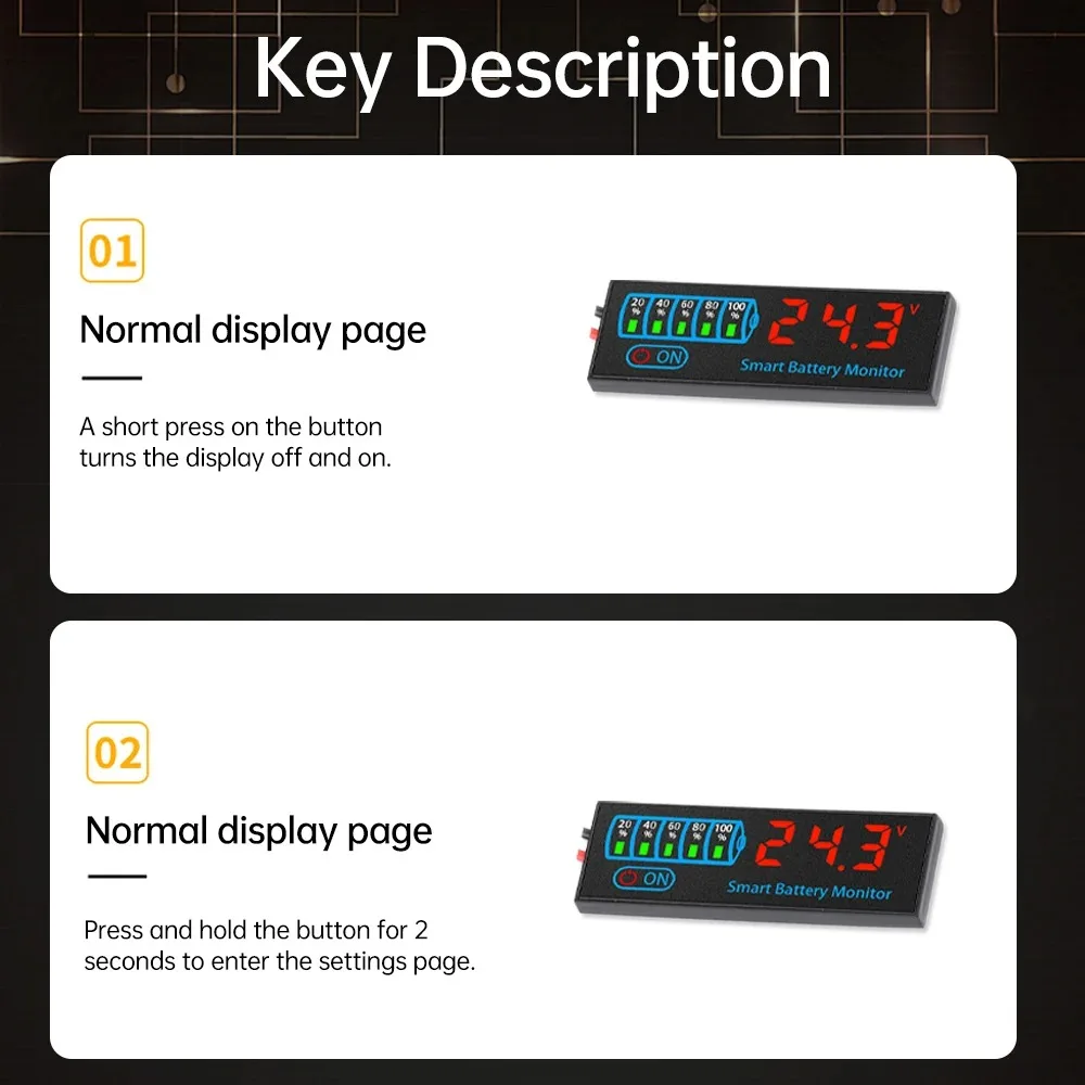 DC 7-55V LED Voltage and Battery Capacity Display Board Low Voltage Alarm Power Failure Memory Function Battery Charge Indicator image 3