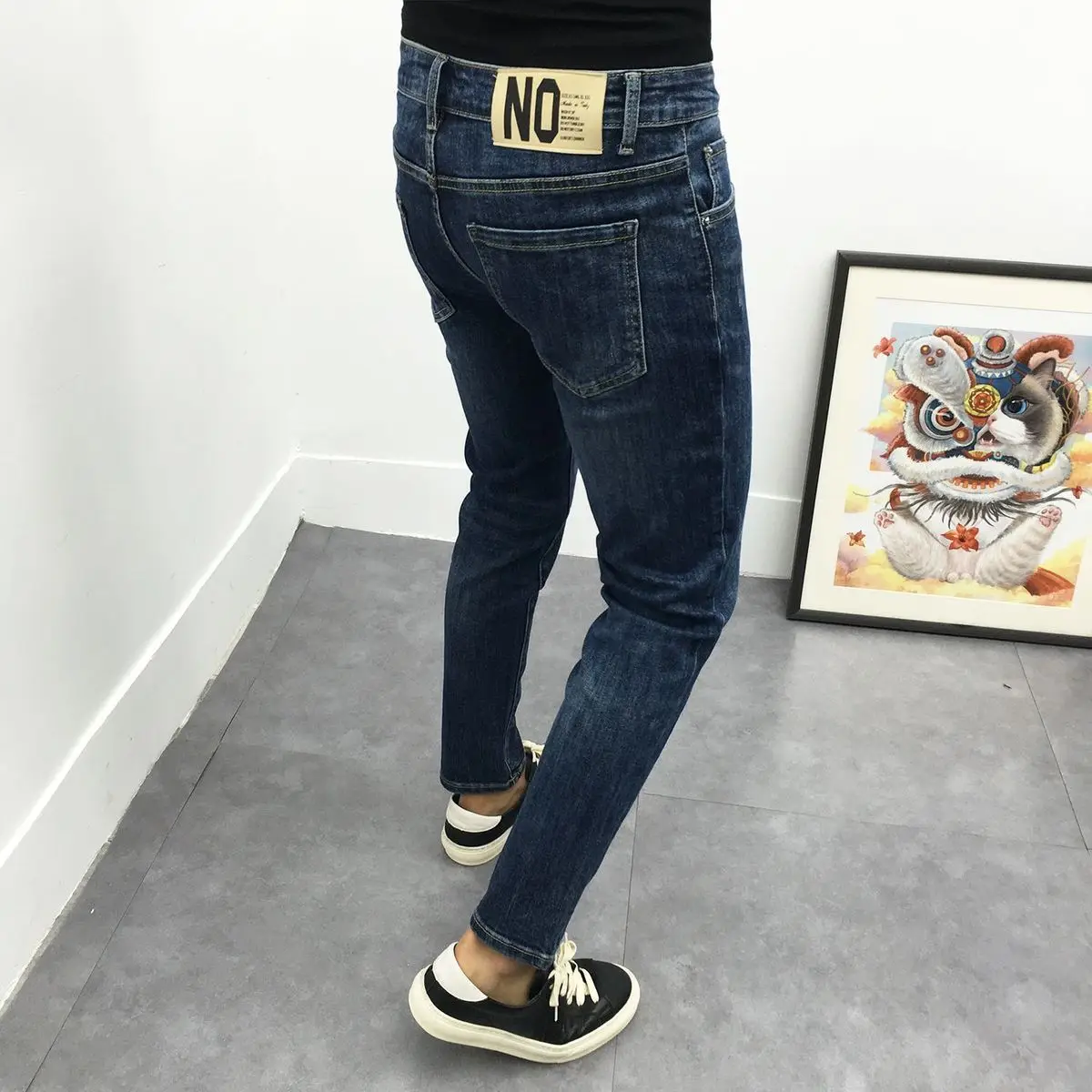 مصمم الجينز للرجال العلامة التجارية الفاخرة أنيق 2025 جديد ربيع الخريف الرجال موضة سليم الأزرق ملابس الشارع الشهير الجينز سروال شكل قلم رصاص #6