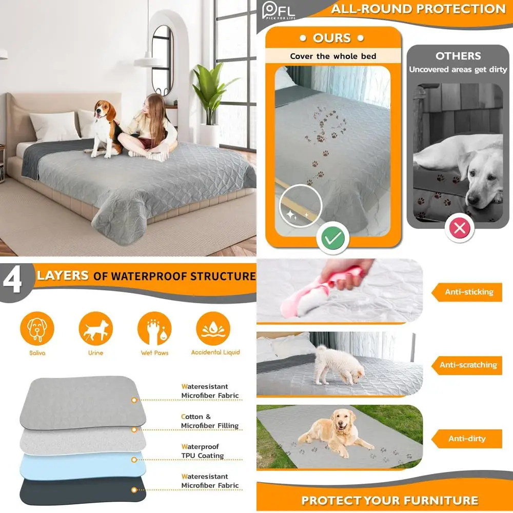 

Large Dog Waterproof Blankets, Washable & Reversible, Protects Furniture & Sofas, Soft & Anti-Scratch for Pets (82x102, Light/Da