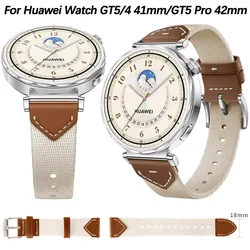 18mm Nylon+Leather Strap for Huawei Watch GT5 GT4 41mm Official Composite braided belt for Huawei Watch GT5 Pro 42mm Women Band