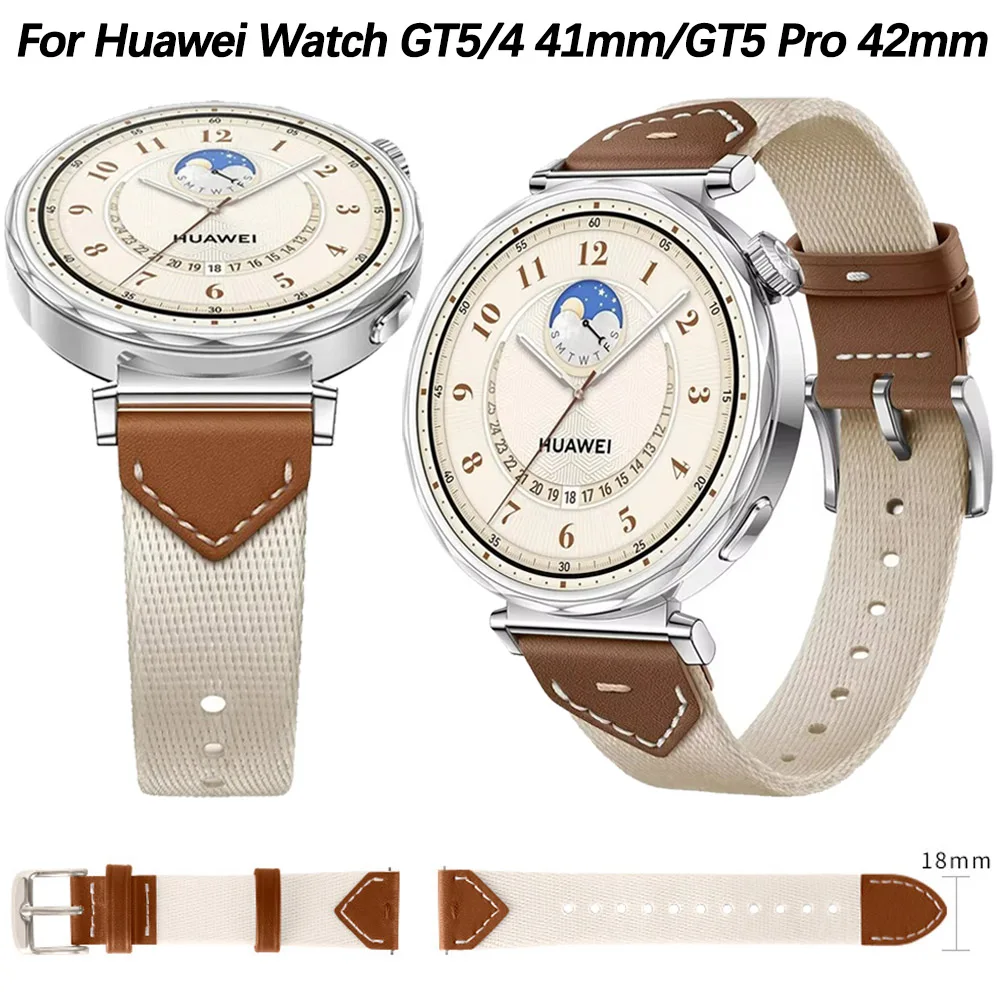 18mm Nylon+Leather Strap for Huawei Watch GT5 GT4 41mm Official Composite braided belt for Huawei Watch GT5 Pro 42mm Women Band