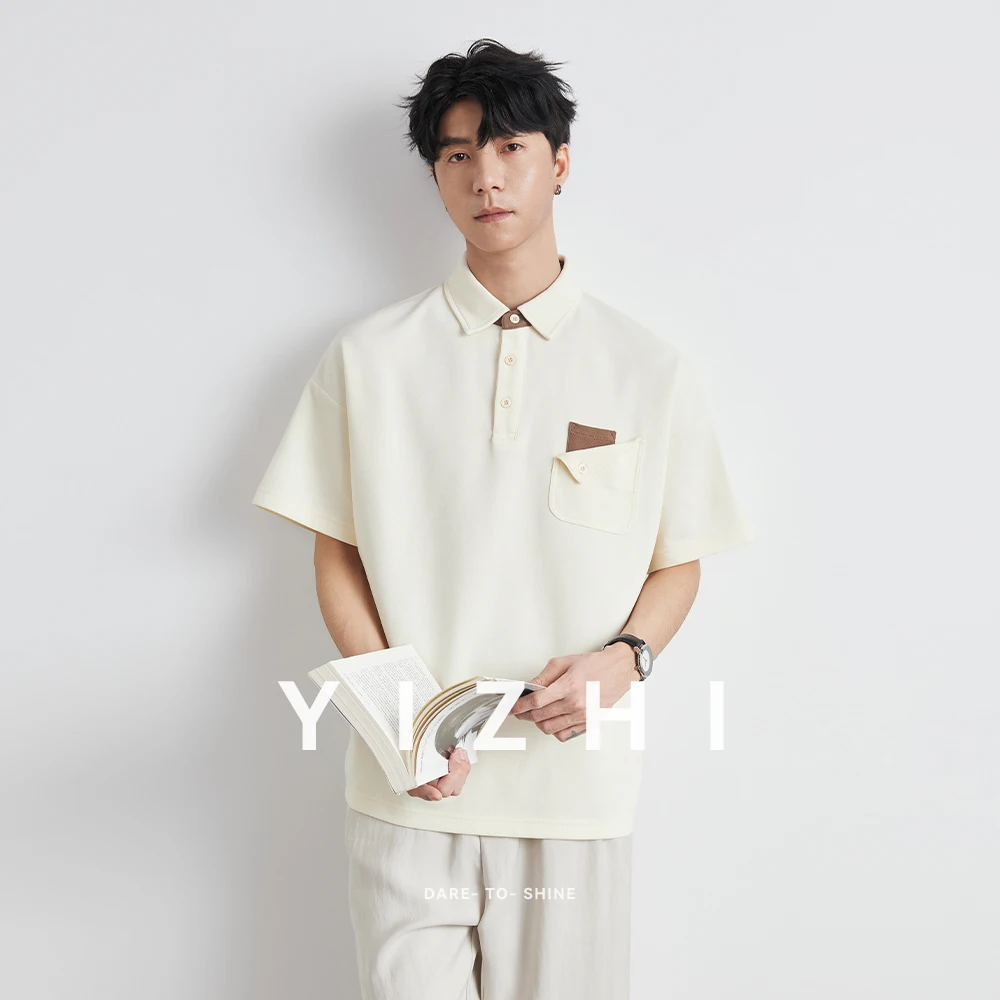 Men's Fashion POLO Shirt 2025 Summer New Lapel Short Sleeve T-shirt Loose Button Pocket Half Sleeve Top Men's Polo Shirt