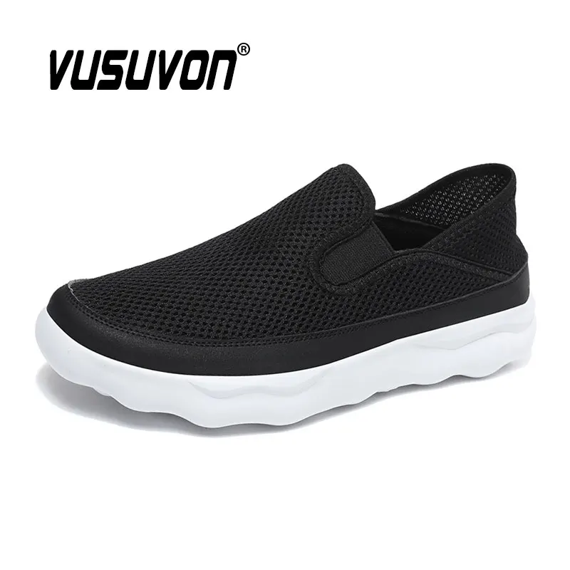 Men Light Casual Shoes Breathable Slip-On Jogging Fashion Mesh Black Summer For Walking Loafers Size 39-48