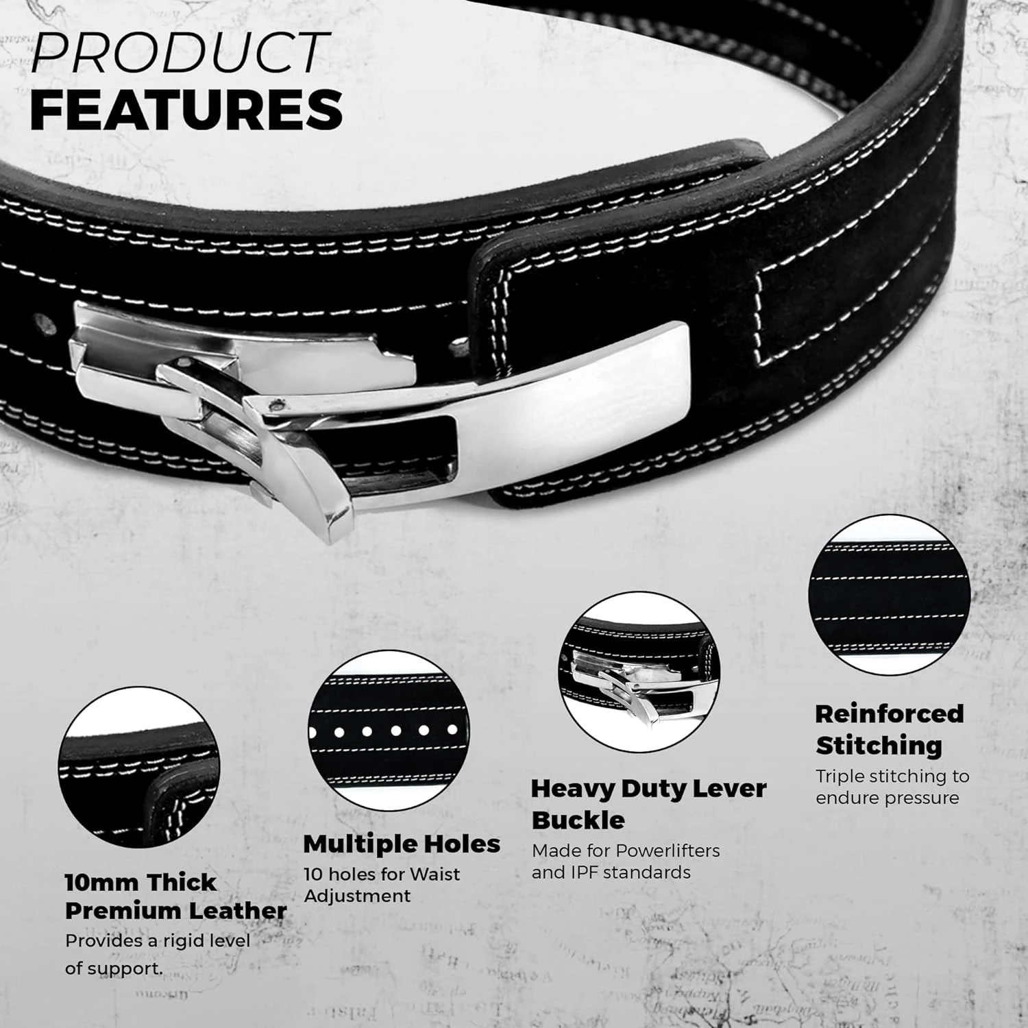 Heavy Duty 10MM 13MM Leather Fitness Lever Weight Lifting Belt - Powerlifting Gym Belts for Men & Women - Lower Back Support for