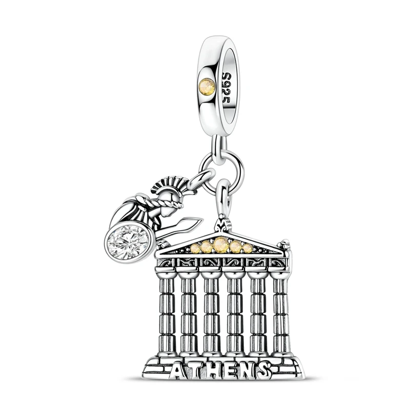 Greece Parthenon Temple Charm 925 Sterling Silver Pendant Fit Bracelet Necklace DIY Dangle Charm For Woman Jewelry