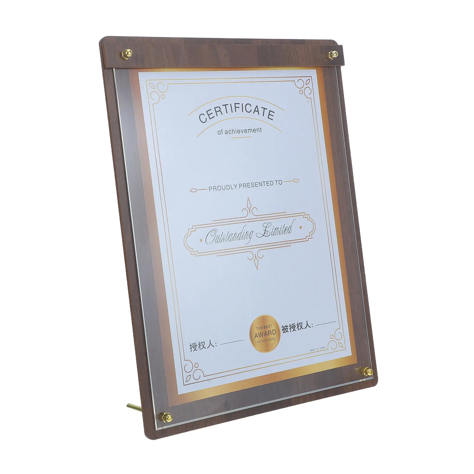 Marco de Madera A4 para Certificados, Placa con Protección UV Acrílica, Marco de Diploma de Escritorio, Reconocimiento al Empleado, Graduación, Jubilación