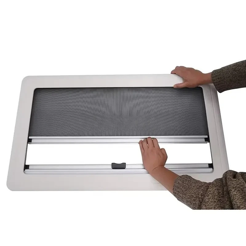 White ABS One Piece Frame for RV Caravan Trailer Window Replacement with Roller Shutter and Fly Net