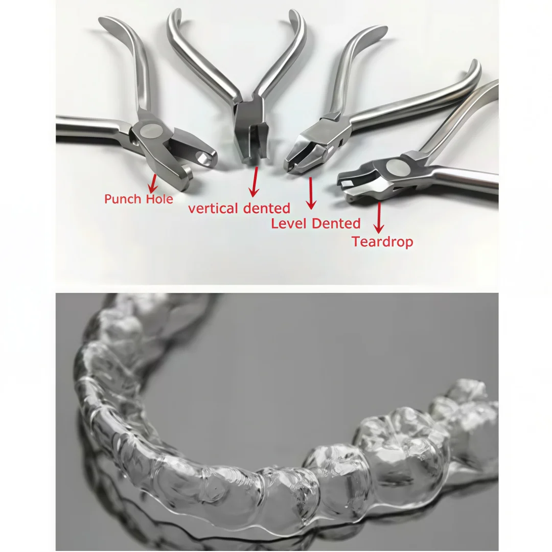 1 zestaw/4 sztuk ortodontyczne wyczyść Aligner szczypce dziurkacz otwór formowanie termiczne Forcep Tear Drop Level pionowy niewidoczny ustalający język