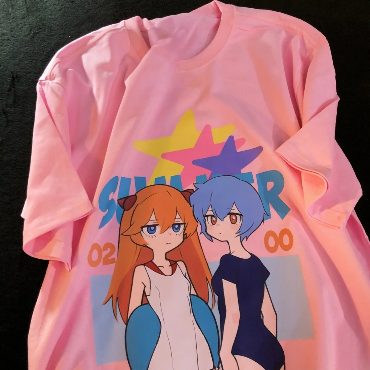 Adult and Children Parent-child, Couple Harajuku Style Y2K EVA Asuka, Ayanami Rei American Retro 3D Printed Short Sleeve