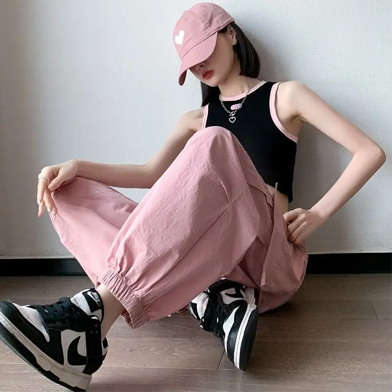 Amerikaanse stijl kaki met zakken elastische taille damesbroek effen outfits jaren 90 katoen G Trends 2025 originele broek voor dames