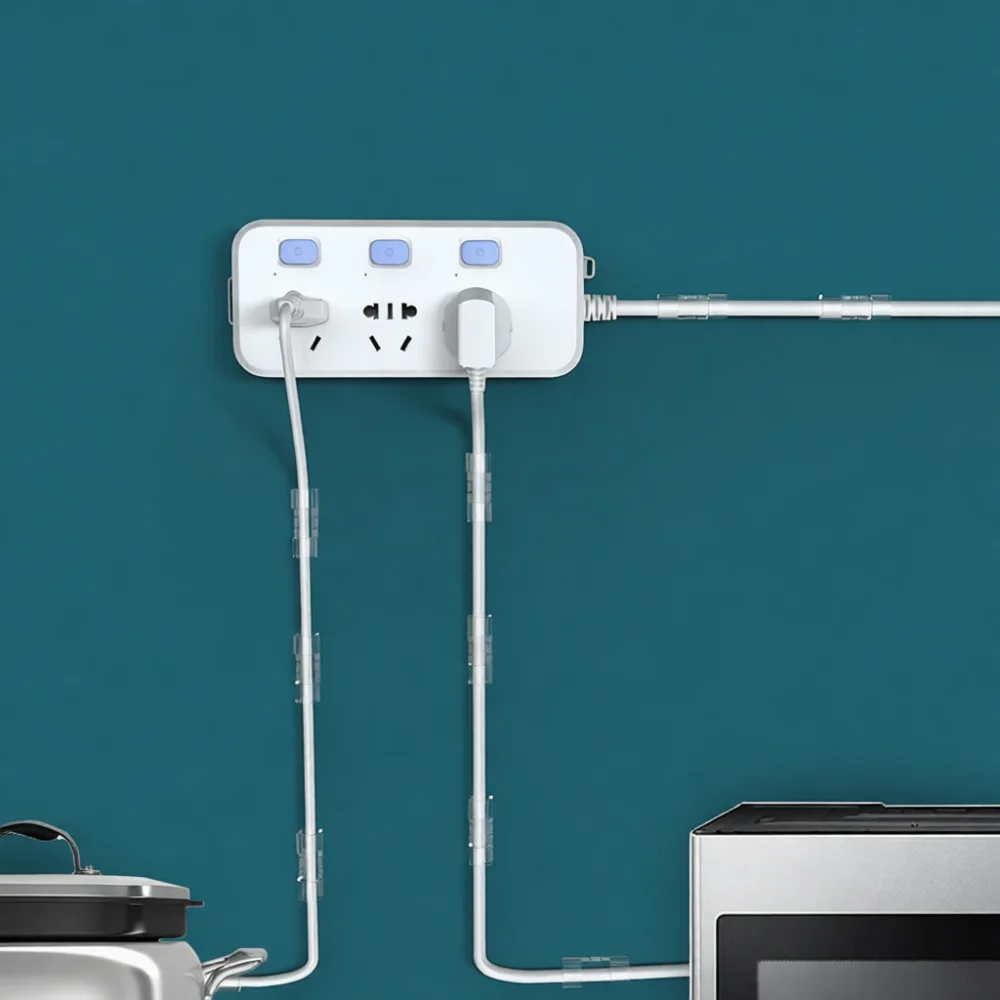 Punch Free Wall Mounted Power Strip Holder Sticky Cable Manager Strong Adhesive Wire Clips For Home Office Desk Cord Organizer